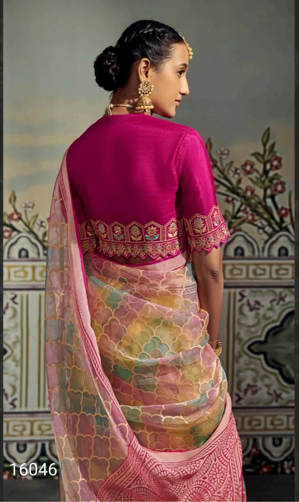 Brasso Silk Drape with embroidery Blouse in contrast
