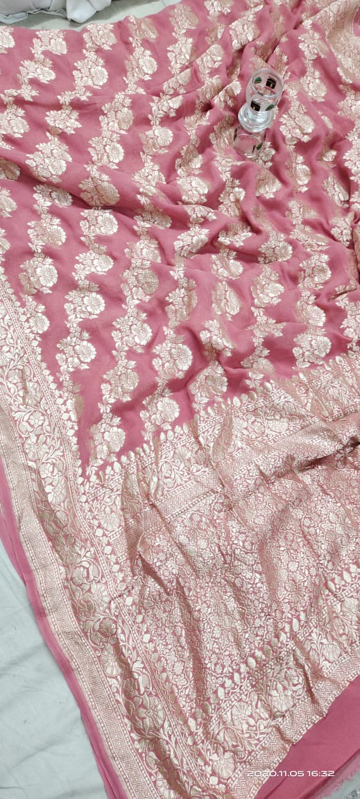 Pure Chiffon Georgette Silk Full Weaving In Full Jaal Saree