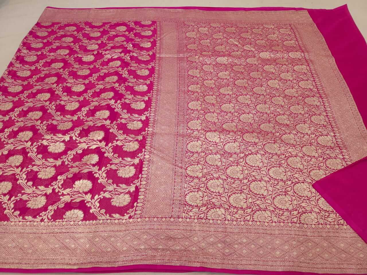 Pure Georgette full jaal pure handloom Wedding reception sari