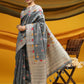 grey sari with simple blouse